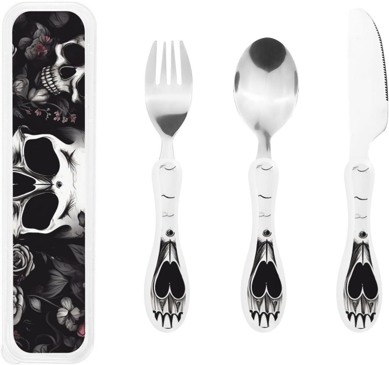 3-Piece Kids Silverware Set With Storage Case, Stainless Steel Reusable Children Safe Knife Spoon Fork Set Black And White Grid Children Flatware Set For Kids Lunch Box