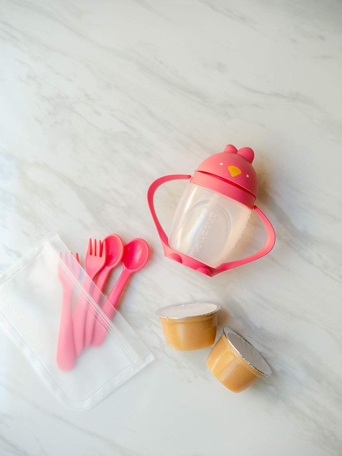 Lollaland 5 Piece Plastic Toddler Silverware Spoon and Fork Utensil Set - Reusable Toddler Cutlery With Hygienic Travel Pouch (Pink)