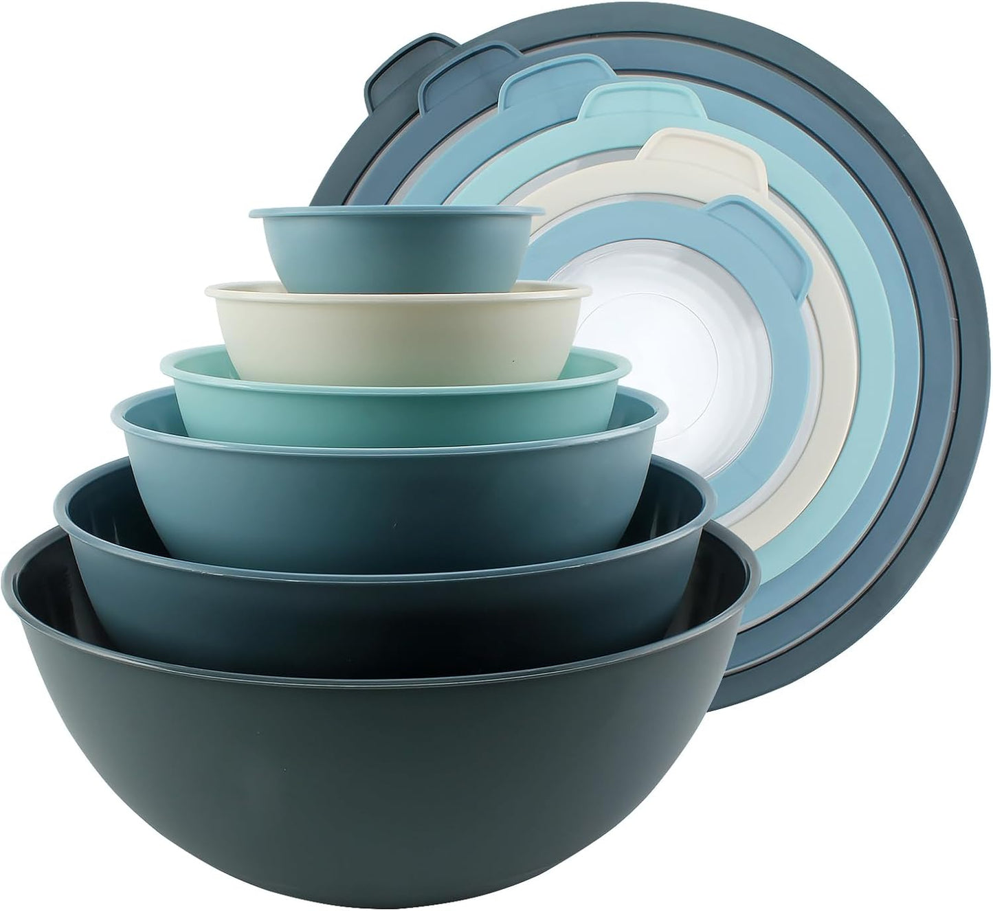 COOK WITH COLOR Mixing Bowls with Lids - 12 Piece Plastic Nesting Bowls Set includes 6 Prep Bowls and 6 Lids, Microwave Safe Mixing Bowl Set, Pink Embossed - Colors A