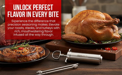 Heavy Duty Stainless Steel Meat Injector Kit – 2 oz Marinade Syringe with 3 Professional Needles for Turkey, Brisket, Chicken, Pork & BBQ – Dishwasher Safe Food Injector