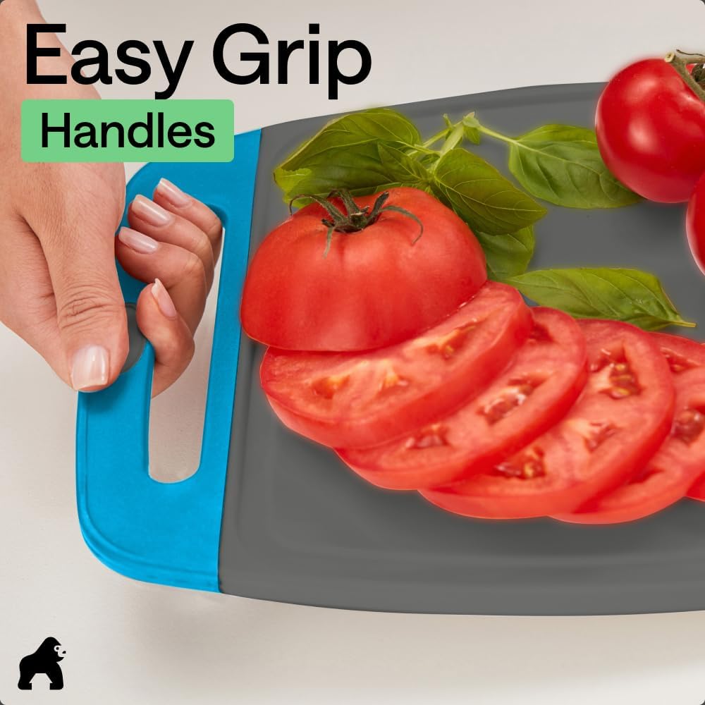 GORILLA GRIP BPA-Free Reversible Kitchen Cutting Board Set of 3, US Designed, Nonporous, Juice Grooves Catch Liquid, Slip Resistant Border, Dishwasher Safe, Durable Large Food Chopping Boards, Black