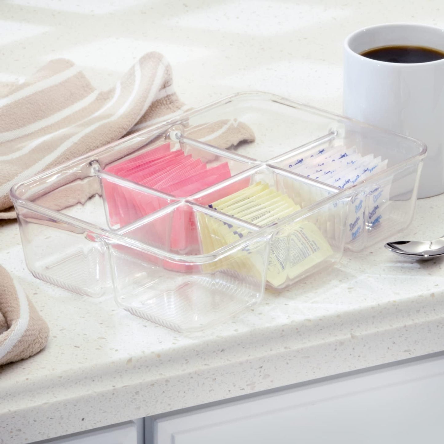 iDesign Clear Tea Bag & Sugar Packet Organizer | For Drawer, Cabinet, Kitchen Countertop