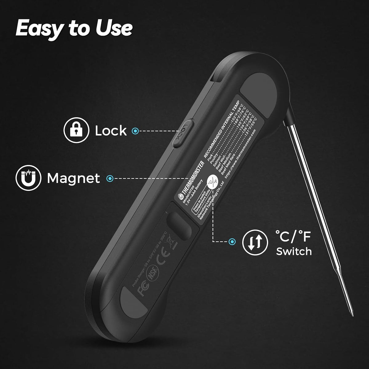 0.5 Sec Instant Read Meat Thermometer Digital for Cooking, Red