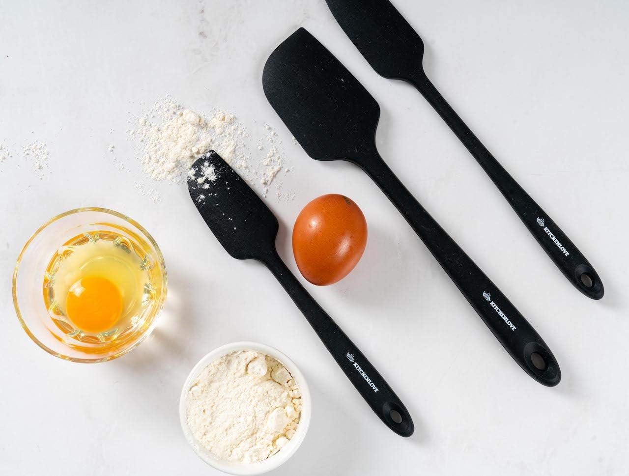 KITCHENLOVE Premium 600°F Heat Resistant 5 Piece Silicone Spatula Set for Baking, Cooking, Mixing - Non-Stick with High Grade S-Iron Steel Core - One Piece Seamless Design - BPA Free (Black)