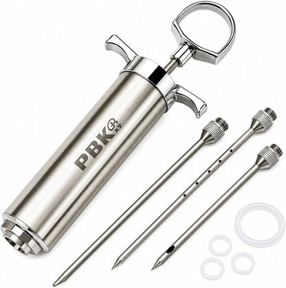 Heavy Duty Stainless Steel Meat Injector Kit – 2 oz Marinade Syringe with 3 Professional Needles for Turkey, Brisket, Chicken, Pork & BBQ – Dishwasher Safe Food Injector