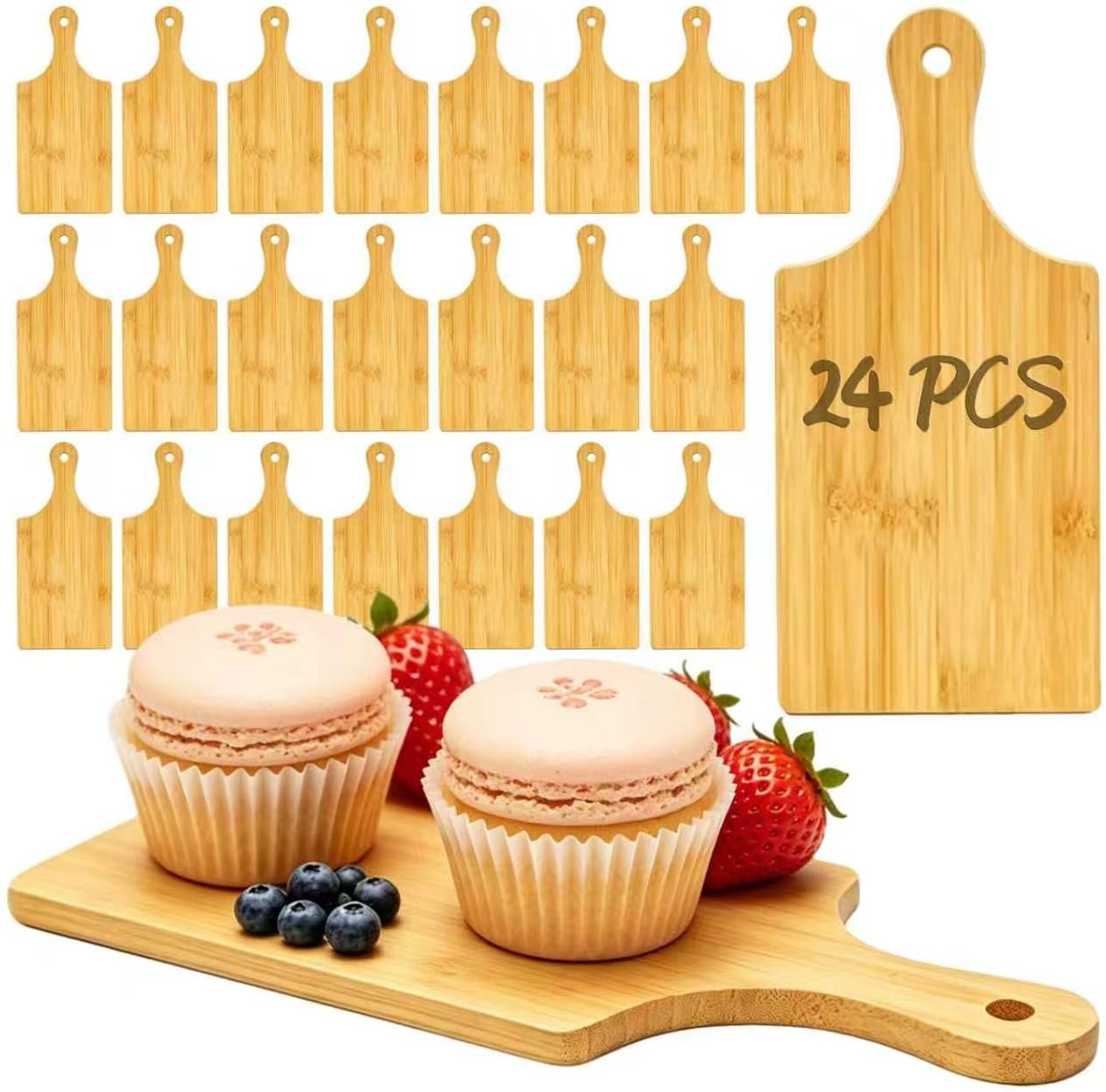 24-Pack Wooden Cheese Cutting Boards - Small Charcuterie Board Set for Laser Engraving Blanks - Mini Charcuterie Boards with Handle - Bulk Wood Cutting Board