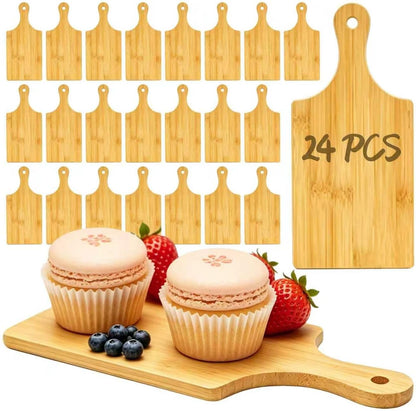24-Pack Wooden Cheese Cutting Boards - Small Charcuterie Board Set for Laser Engraving Blanks - Mini Charcuterie Boards with Handle - Bulk Wood Cutting Board