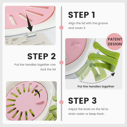 Colander Strainer Fridge Organizer Storage Container with Switchable Lid, Fruit Veggie Wash Basket and Draining Bowl, Single Vegetable Keeper Bin for Refrigerator