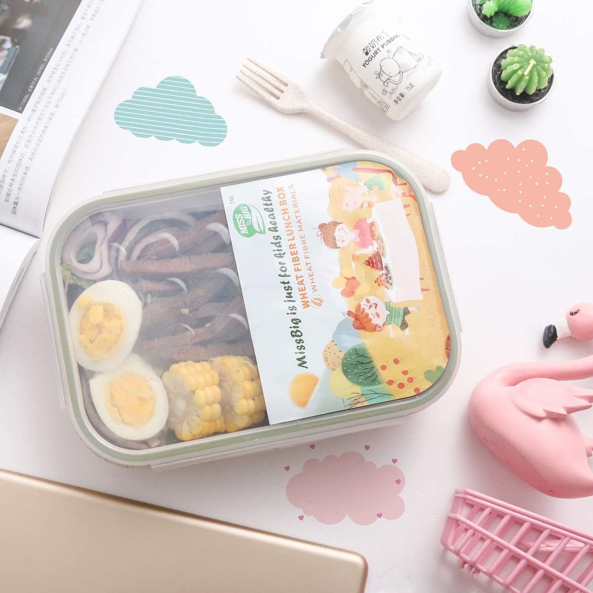 MISS BIG® Bento Box,Bento Box Adult,Lunch Box,Leak Proof Lunch Containers,No BPAs and No Chemical Dyes Bento Lunch Box,Dishwasher and Microwave Safe Lunch Containers for Adults(1900ml Gray)