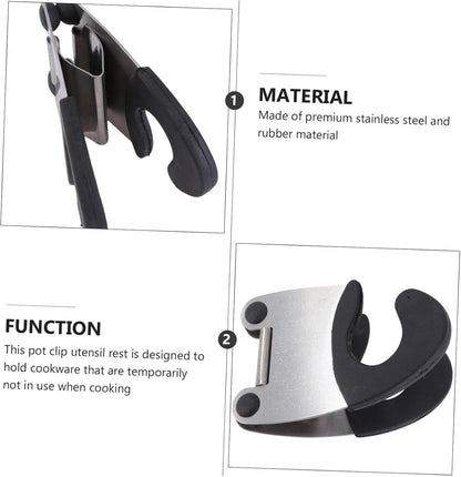 2 Pack Stainless Steel Pot Clip Spoon Holder for Cooking
