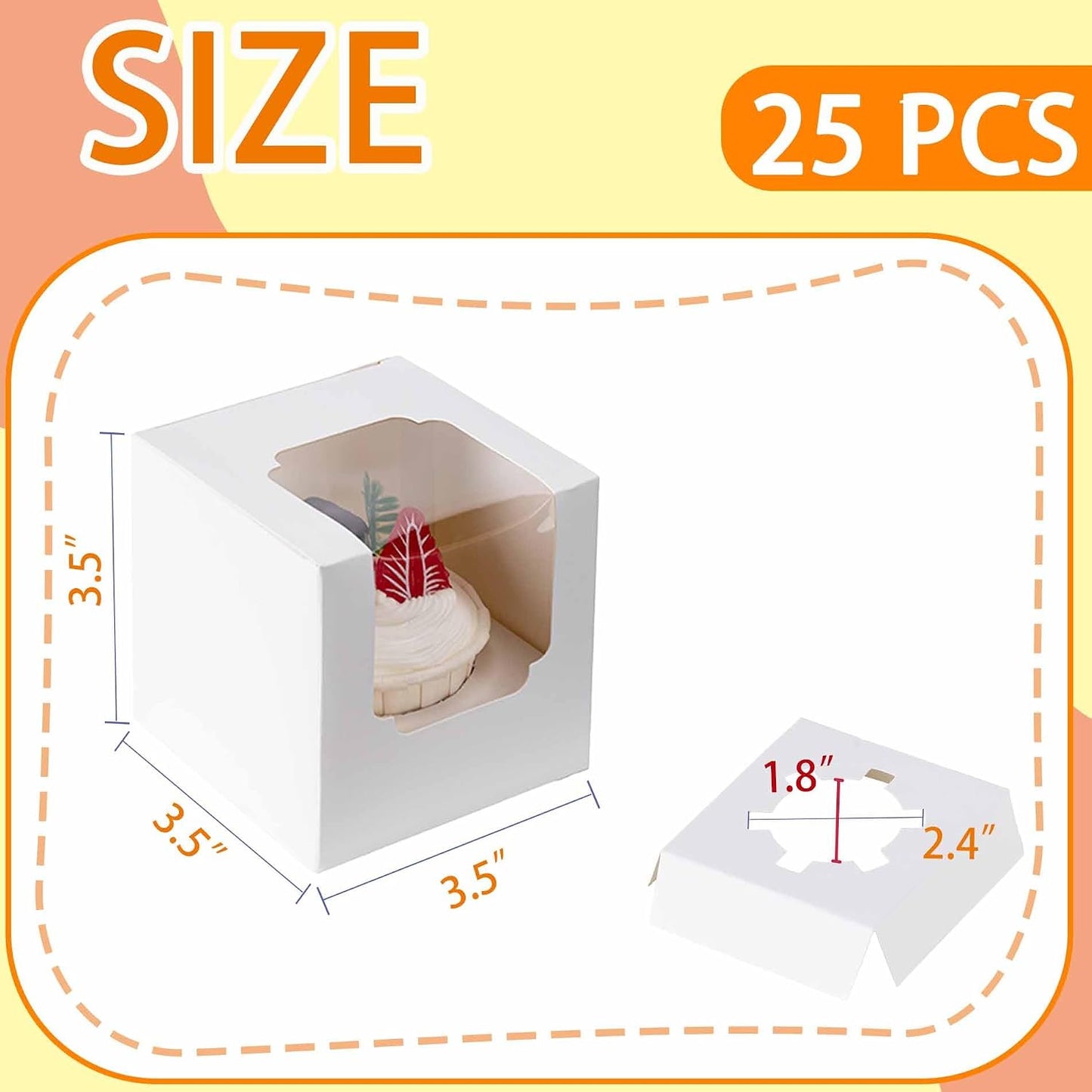 BOOMIBOO 50 Pack Individual Cupcake Containers, Cupcake Boxes with Window, Food Grade Cupcake Holders with Inserts, Stackable Deep Cupcake Carrier (White)