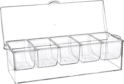 MOLIGOU Chilled Condiment Server, Stainless Steel Chilled Condiment Tray with Lid, Ice Fruit Serving Containers with 5 Removable Compartments