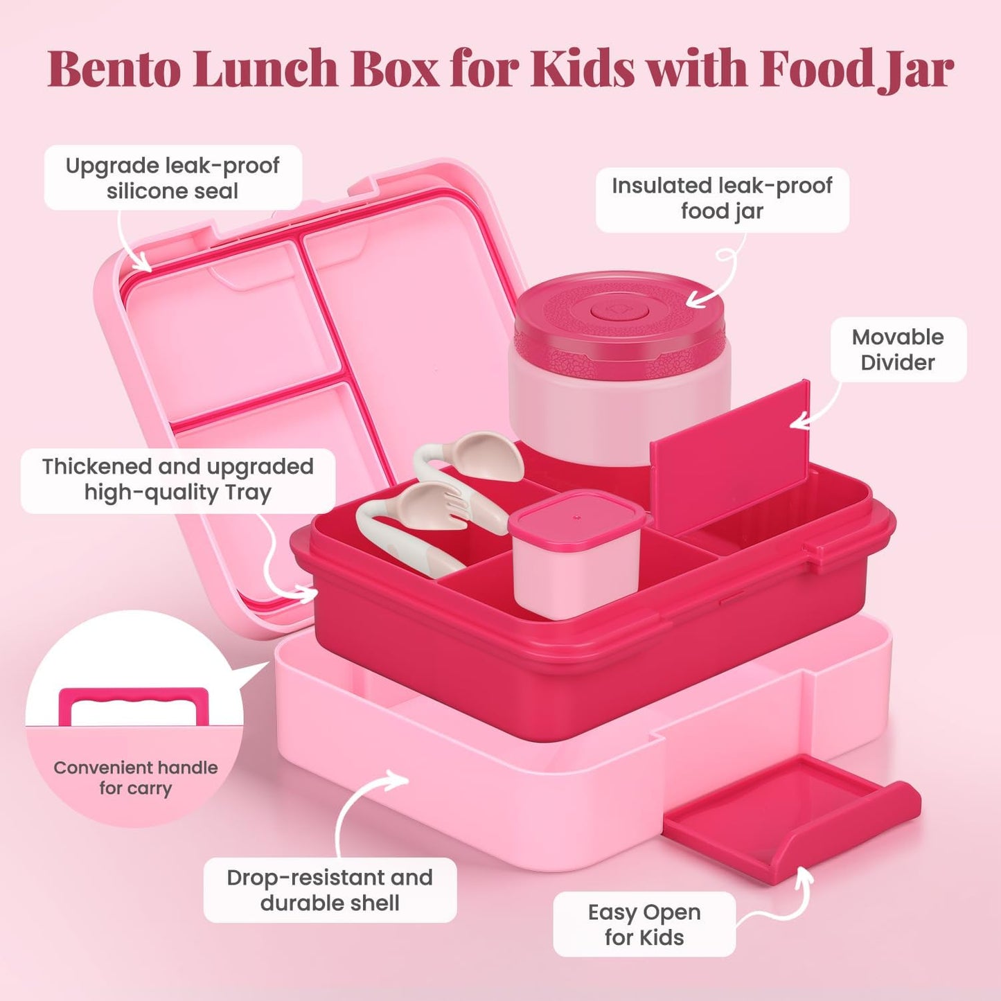 HWONMTE Bento Lunch Box Set for Kids with 9.5oz Soup Thermo Leak-Proof Lunch Food Container with Insulated Lunch Bag Hot Food Jar for Kid Toddler Girls Boys Teens to School,Travel (Green)