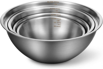 5 Pack Stainless Steel Mixing Bowls with Marks, Heavy Duty Nesting Bowls Set, Food Grade 304, Dishwasher Safe & Stackable for Cooking, Baking, Prepping (1, 1-1/2, 2, 2-1/2, 3-1/2 QT)