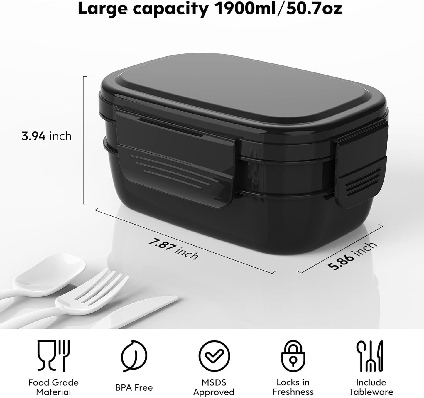 Modern Adult Lunch Box, Stackable Lunch Containers, Minimalist Design Bento Box with Utensil Set - Leak-Proof for Dining Out, Work, School, Picnic