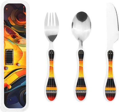 3-Piece Kids Silverware Set With Storage Case, Stainless Steel Reusable Children Safe Knife Spoon Fork Set Blue Active Girl Running Sunset Children Flatware Set For Kids Lunch Box - Colors C