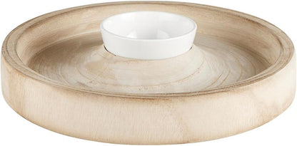 Santa Barbara Design Studio Chip Holder with Dip Bowl Chip/Dip Serving Set, 12" Diameter, Natural Wood + Ceramic