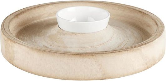 Santa Barbara Design Studio Chip Holder with Dip Bowl Chip/Dip Serving Set, 12" Diameter, Natural Wood + Ceramic