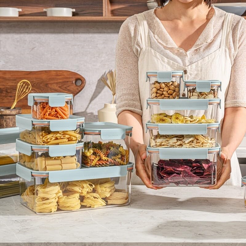 LocknLock LBF404RS5N Bisfree Modular Plus Food Storage Containers for Lunch, Meal Prep, Stackable, BPA-Free, Leakproof, Microwave, Dishwasher, Freezer-Safe, 10 Pieces, 5 Boxes and 5 Lids, Navy, 910ml