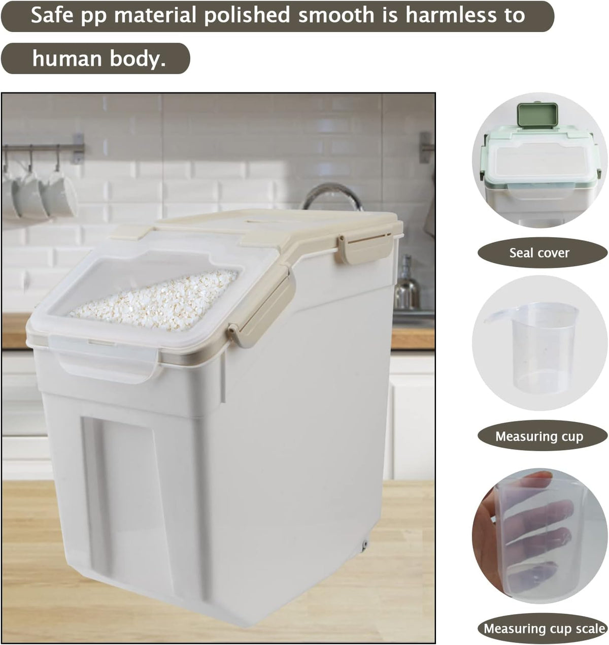 Large Flour Storage Container Bin 25lb, 2Pack Airtight Rice Storage Containers with Wheels Seal Locking Lid, BPA Free with Measuring Cup&Scoop for Flour, Rice, Grain(Green)