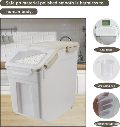 Large Flour Storage Container Bin 25lb, 2Pack Airtight Rice Storage Containers with Wheels Seal Locking Lid, BPA Free with Measuring Cup&Scoop for Flour, Rice, Grain(Green)