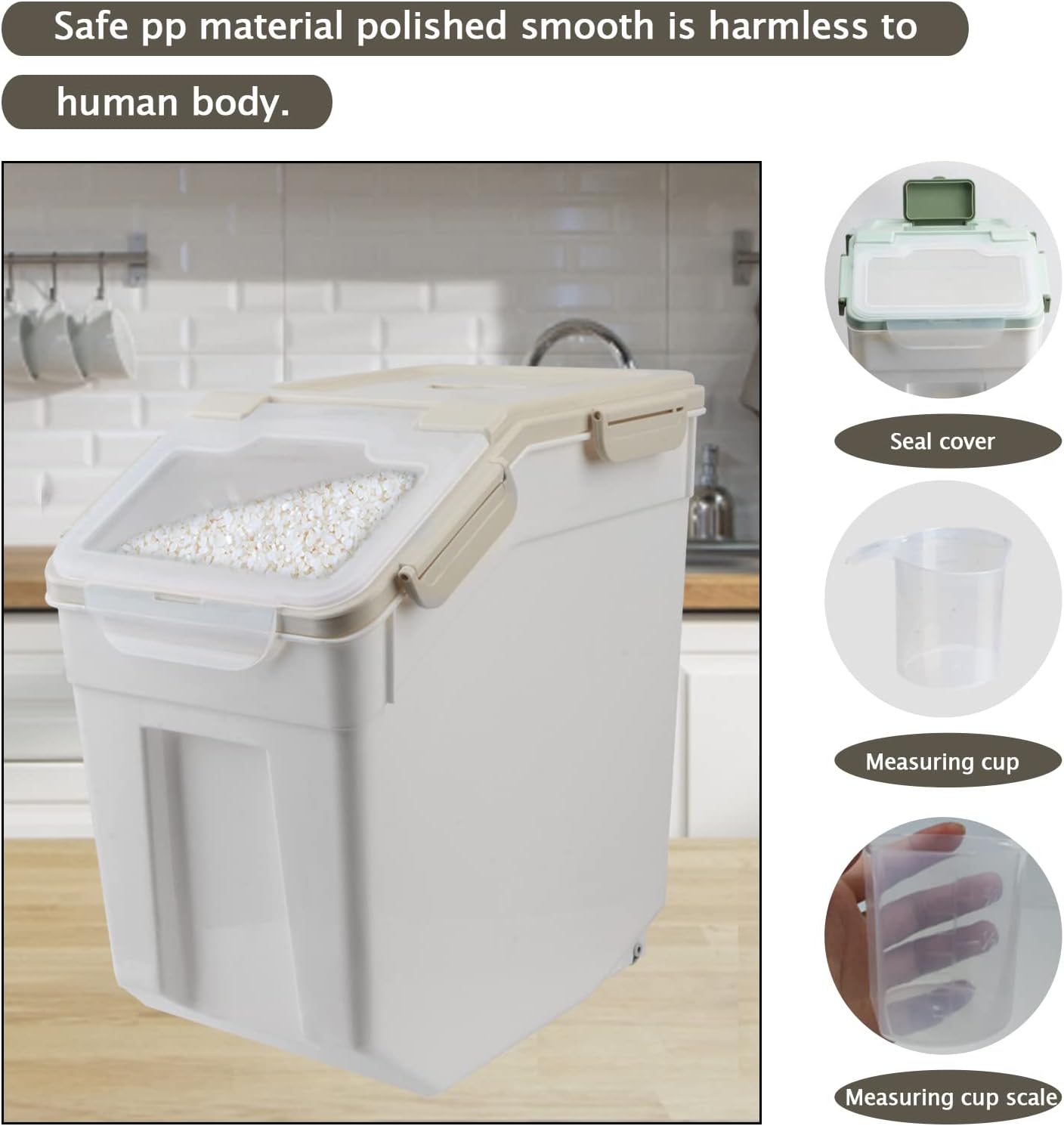 Rice Storage Container 25 lbs, 2 Packs Large Flour Storage Containers with Seal Locking Lid & Wheels, BPA Free Rice Dispenser, Measuring Cup | Scoop, for Sugar Cereal Dry Food, Dog Pet Food Bin -Green
