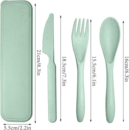 Reusable Travel Utensils Set with Case, 2 Sets Wheat Straw Portable Knife Fork Spoons Camping Cutlery for Lunch Box, Eco-Friendly BPA Free Plastic Tableware for Kids Adults Work Picnic (Purple+Pink)
