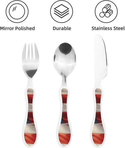 3-Piece Kids Silverware Set With Storage Case, Stainless Steel Reusable Children Safe Knife Spoon Fork Set Samurai Children Flatware Set For Kids Lunch Box