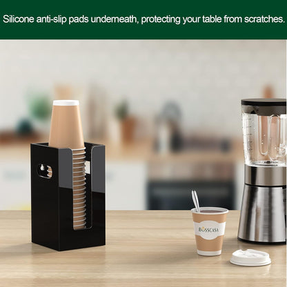 Disposable Coffee Cup Dispenser with Handles, Countertop or Wall Mount Hot/Cold Drink Cup and Lid Holder - Bathroom/Kitchen/Office Acrylic Cup Lid Storage Organizer (1 Compartment, Clear)