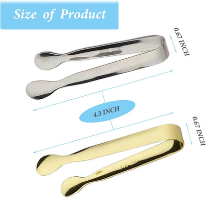 Ice Tongs Mini Sugar Tongs 4.25Inch Stainless Steel Kitchen Utensils Set,Small Serving Tong and Tiny Kitchen Tong for Appetizers,Tea Party, Coffee Bar, Desserts by Sunenlyst (Silver)