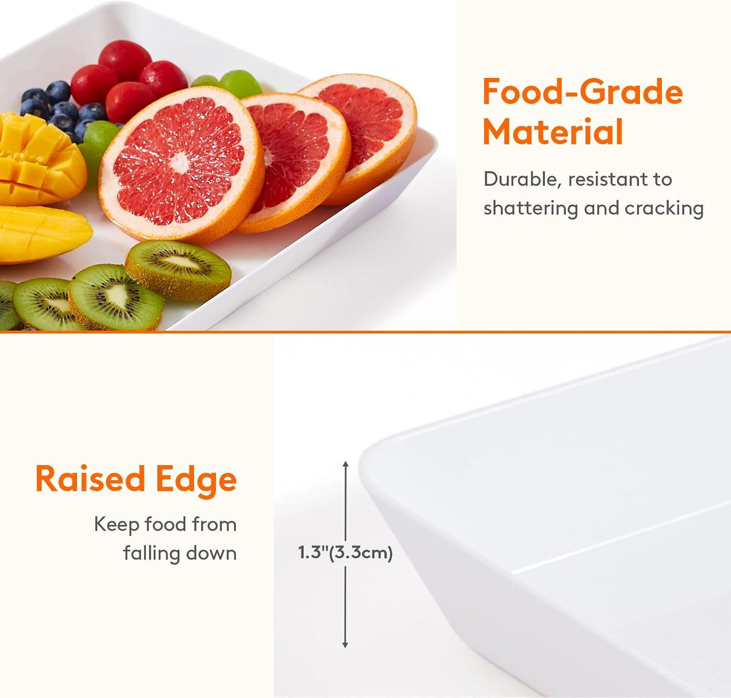 Lifewit Plastic Serving Tray for Party Supplies, 15" x 10" White Trays for Serving Food, Reusable Large Platter for Buffet, Fruit, Dessert, Snack, Veggie, Kitchen and Outdoor Use, Rectangle, 10 Pcs