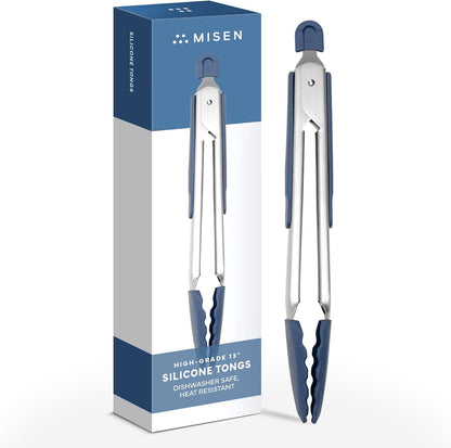 Misen Kitchen Tongs - Dishwasher Safe, Heavy Duty - Precision Stainless Steel Grilling Tool - Heat Resistant - Perfect for Serving and Air Frying - 13 Inch | Gray