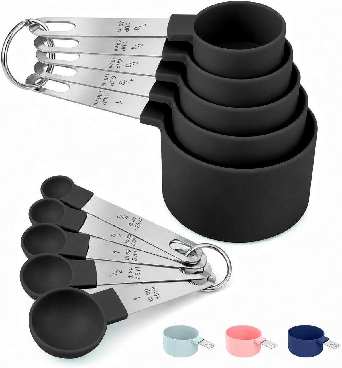 Measuring Cups and Spoons Set, 10-Piece with Stainless Steel Handles, Pink
