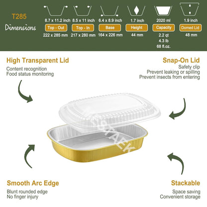 20-Pack 25oz / 7" × 5" Oval Aluminum Foil Pans with Snap-On Lids – Heavy-Duty Reusable Containers for Takeout, Parties, BBQ, Catering (Black)