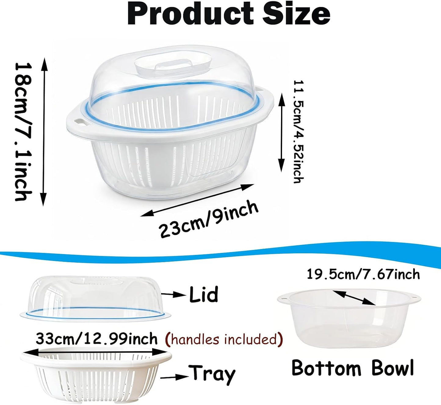 Large Batter Bowl with Lid and Tong, Mess-Free Shaker for Chicken Pork Fish Shrimp, 3-in-1 Colander Strainer and Food Storage Container for Kitchen