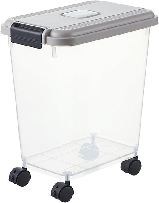 Pet Food Storage, Airtight Seal Large Pet Food Storage Container with Lockable Wheels, Transparent Bin - Gray (35lbs Rice/25lbs Flour) + Measuring Cup