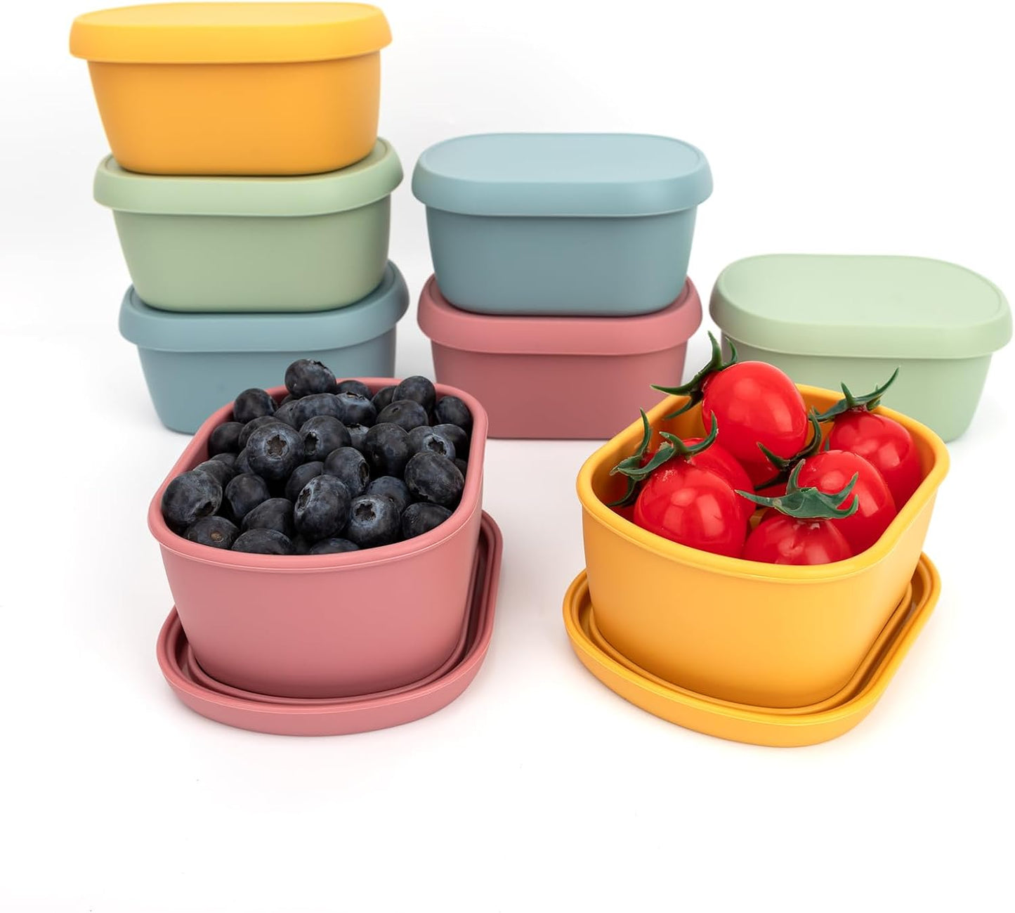 10oz(8pcs) Silicone Snack Containers Food Storage Containers, Reusable Small Snack Container with Lids, Stackable For Meal Prep,Fruit,Freezer