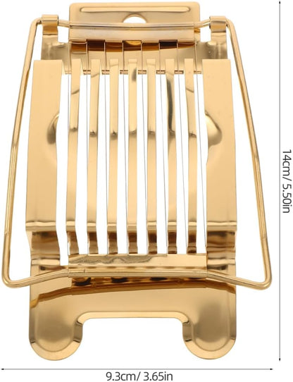 Stainless Steel Egg Slicer for Hard Boiled Eggs: Luxury Golden Metal strawberry Cutter Tool - Heavy Duty Strawberry Slicer & Mushroom Fruit Chopper Kitchen Gadget, Dishwasher Safe, 5.50"x3.65"