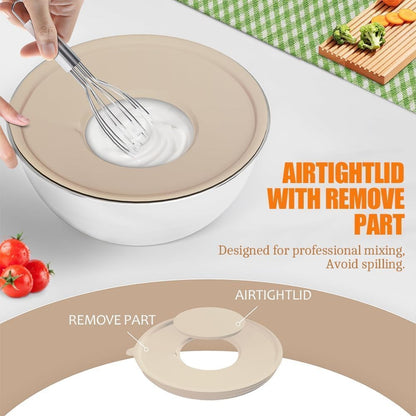 Mixing Bowls with Lids Set, Stainless Steel, 7 Sizes (0.7-4.5QT), with 3 Grater Attachments, Nesting, Dishwasher Safe, for Cooking, Baking and Serving (Khaki-7 Sizes)