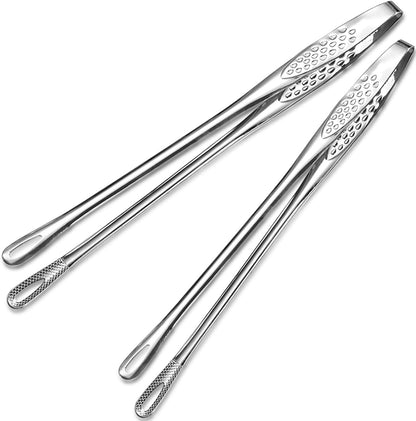 11 Inch Cooking Tweezers Tongs for Cooking,2 PCS KitchenTongs Precision Serrated Tips, Stainless Steel Tweezer Kitchen Tools for BBQ, Plating and Serving (Gold)