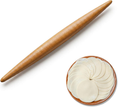 12.6 Inch French Rolling Pin, Tapered Solid Beechwood Dough Roller