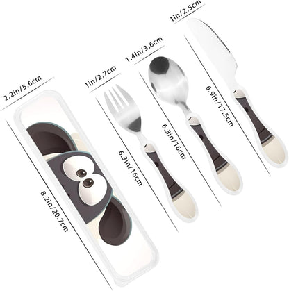 3-Piece Kids Silverware Set With Storage Case, Stainless Steel Reusable Children Safe Knife Spoon Fork Set Black White Stripes Red Rose Flowers Children Flatware Set For Kids Lunch Box