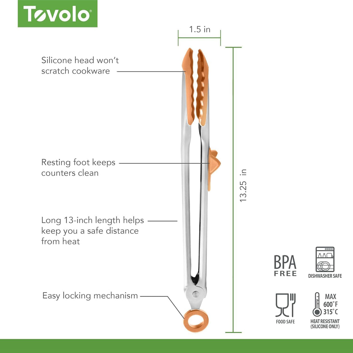 Tovolo Tongs With Silicone Tips Easy Grip 13” Long Kitchen Tongs Stainless Steel Handle For Cooking BBQ, Non Scratch Heat Resistant Locking Metal Silicone Tipped Dishwasher Safe BPA Free, Black