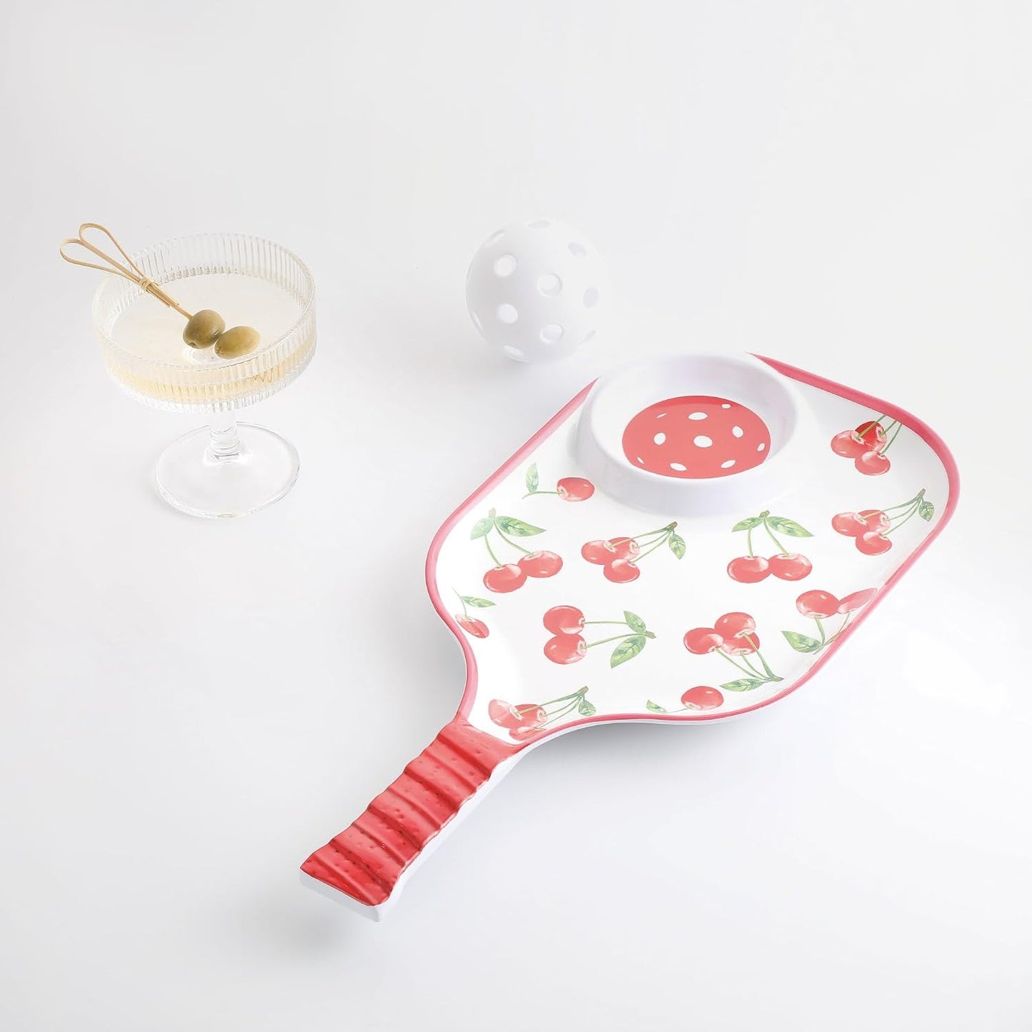 UPware Flamingo Melamine Chip and Dip Snack Tray, Tropical Floral Pickleball Paddle Shape Platter for Chips, Salsa, Fruits, and Appetizers, 15.75 x 8 Inch