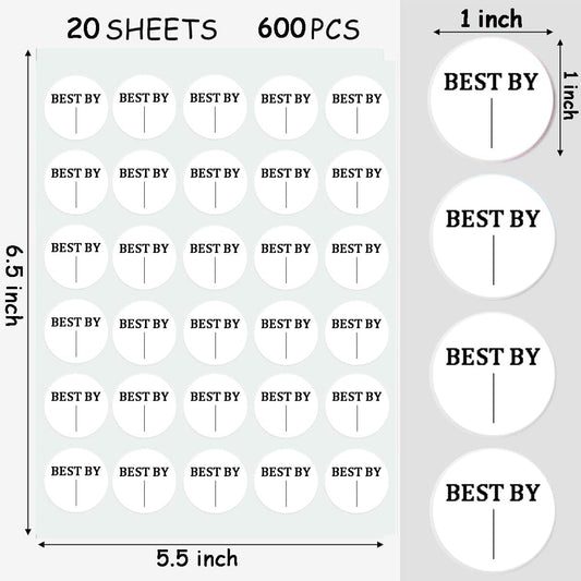 600 Pieces Expiration Date Food Stickers, 1" Circle Dot Small Blank Food Date Labels for Food Containers Storage Freezer Restaurant FoodSaver Food Service Prep Best by Labels