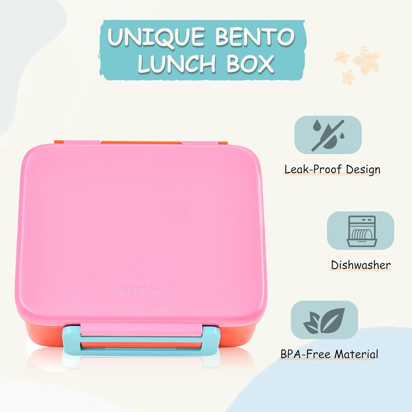 Bento Lunch Box for Kids with 8oz Soup Thermo Leak-Proof Lunch Food Containers with Snack Sauce Container for Kid Girls Boys to School (Pink Mermaid)