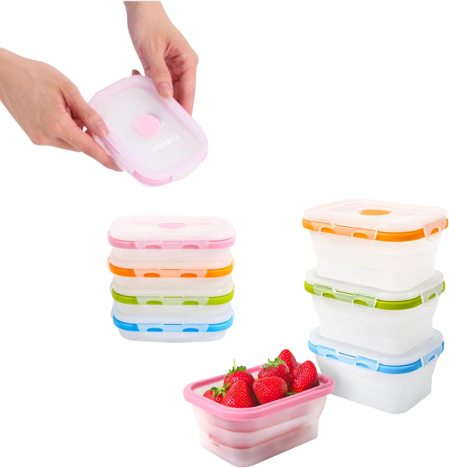 ECOBERI Collapsible Silicone Food Storage Containers, BPA Free, Microwave, Freezer and Dishwasher Safe, Lunch, Meal Prep, Travel, Space-Saving