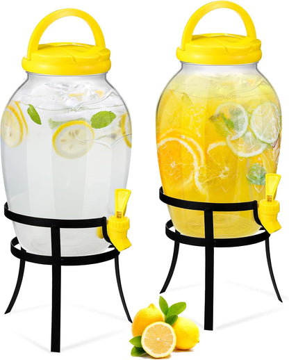 Havawish 2 Pack 1.16 Gallon Drink Beverage Dispenser with Stand for Parties Plastic Water Lemonade Juice Dispenser with Spigot and Lid for Countertop Weddings(Gold)