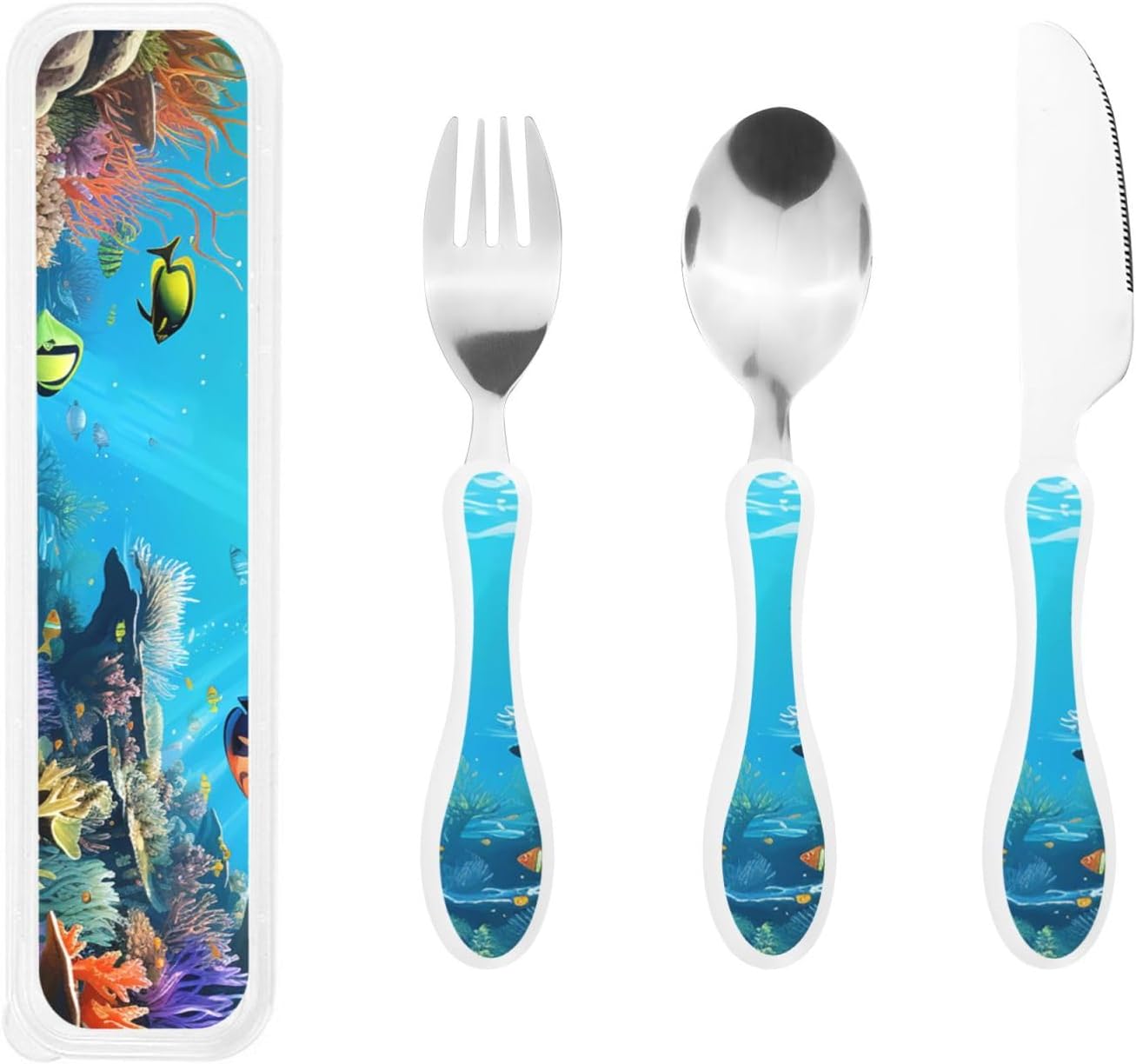 3-Piece Kids Silverware Set With Storage Case, Stainless Steel Reusable Children Safe Knife Spoon Fork Set Blue Active Girl Running Sunset Children Flatware Set For Kids Lunch Box - Colors B