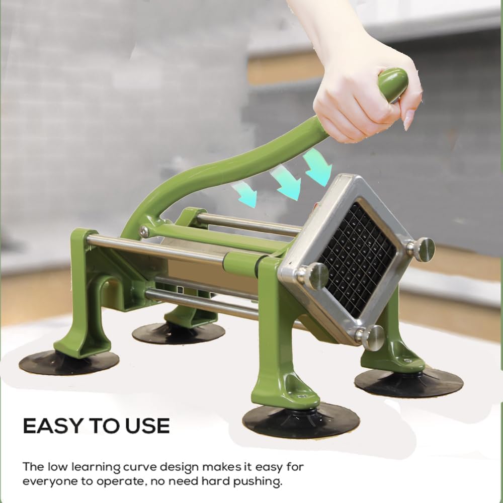 Commercial French Fry Cutter, Heavy Duty Potato Slicer with 3/8 and 1/4Inch Blade, Stainless Steel Potato ChopperFrench Fries Cutter with Suction Feet